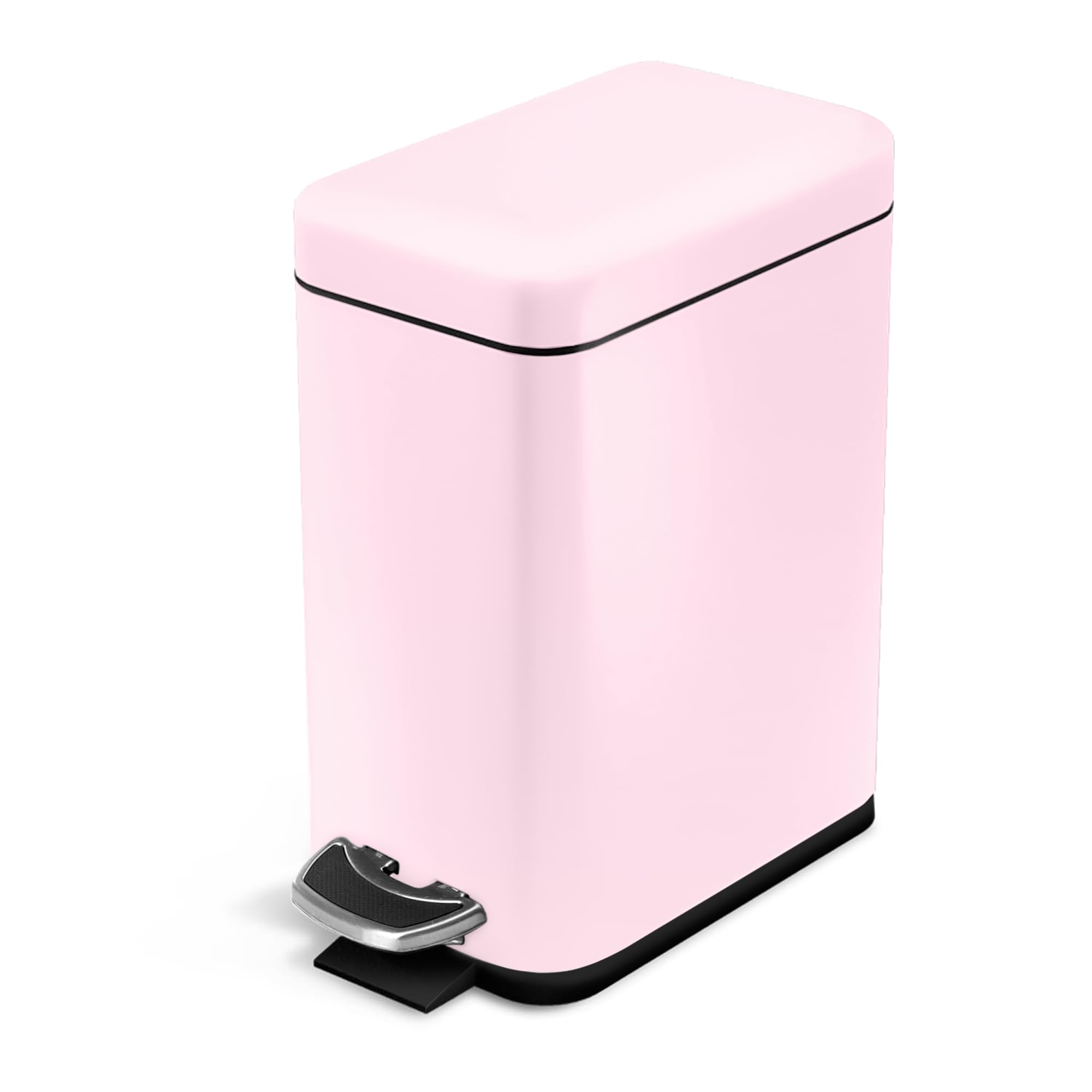 Home Zone Living 1.3 Gallon Small Bathroom Trash Can with a Lid and Step Pedal, Stainless Steel Wastebasket with Slim Design for Home and Office, Matte Pink, 5 Liters