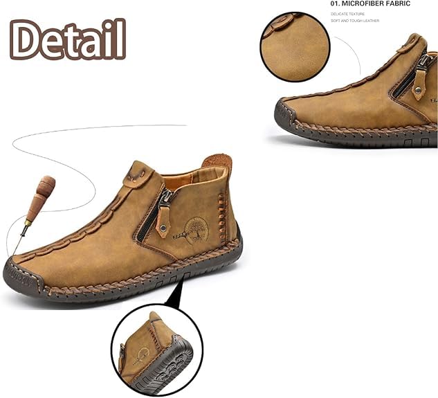 Mens Loafers Slip On Casual Shoes Leather Flat Penny Loafers Outdoor Lightweight Breathable Walking Driving Shoes Comfort Classic Hand Stitching Anti Slip Round Toe Shoes4