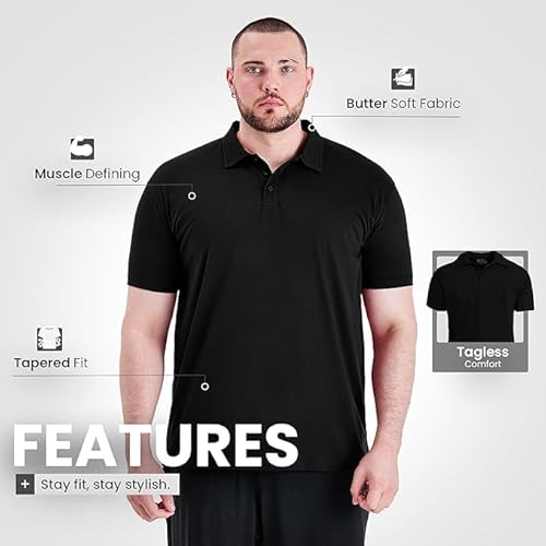 BUILT DIFFERENT Premium Black Polo Shirt for Big & Tall Men – Muscle Defining Fit, Soft Cotton-Poly Fabric, Sizes XL-5XL, Classic & Comfortable
