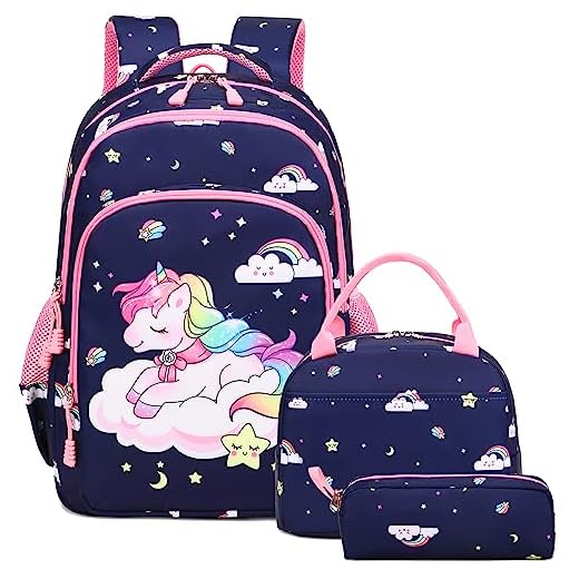 Kimwadalh Mochilas para Niñas Escolar Primaria Mochila de Unicornio Mochila Escolar para niña Mochila Escolar 3 en 1 Mochila Infantil Impermeable Mochila de Viaje Diario