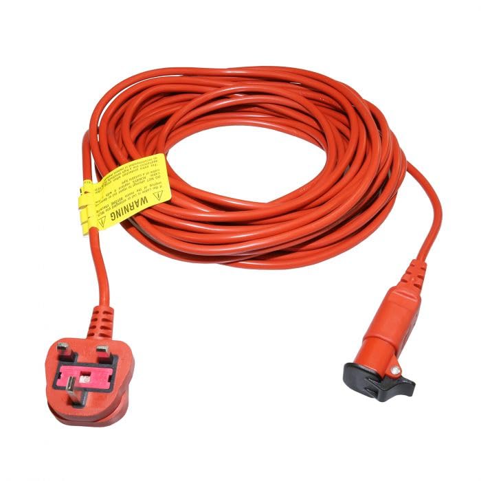 Masterpart 15 Metre Orange Main Power Cable Flex & Plug 2 Core Compatible With Bosch Rotak Lawnmowers