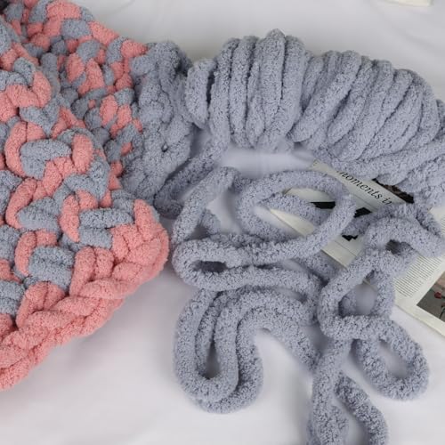 Image of 8 Packs Jumbo Chunky Chenille Yarn - 1820g(64oz) 254 Yards (761ft) Bulky Yarn - Chunky Yarn for Hand Knitting Blanket,Cushions, Pet Bed - Soft and Durable(Rice Grey)