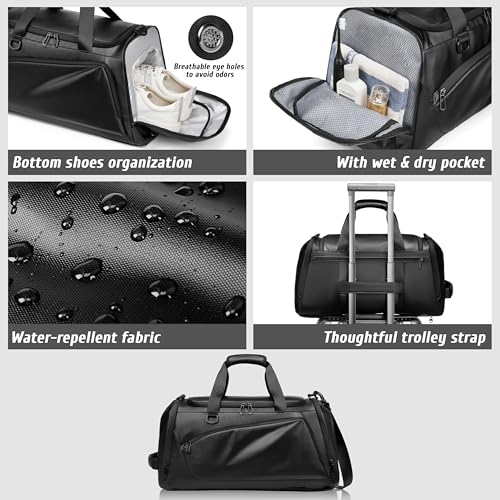Gym Duffle Bag for Men and Women,Travel Backpack Duffel Bags with Shoe and Laptop Compartment,Carry On Weekender Bag with Wet Pocket,Workout Backpack for Fitness, Business (Black)3