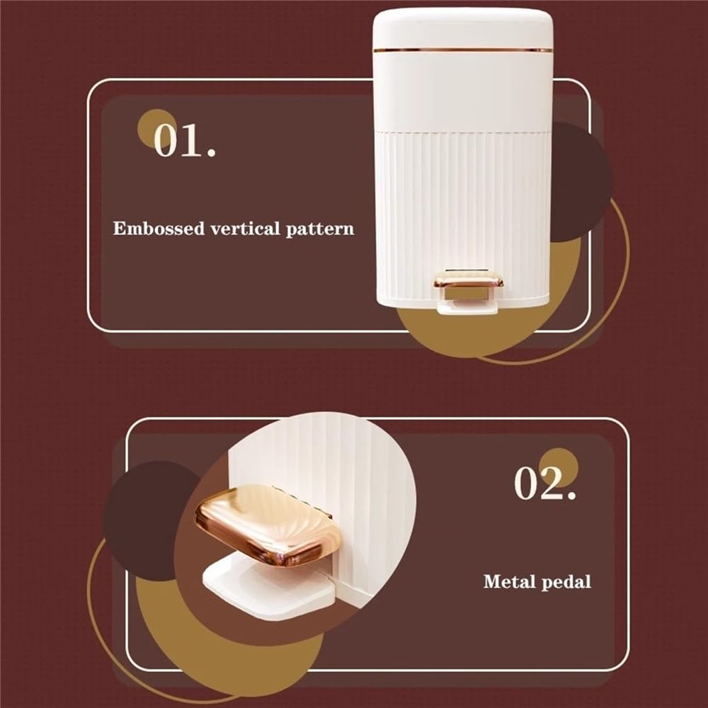 Waste Paper Basket kosz na śmieci 8/10/15 l z pokrywką Soft-Close, kosz na śmieci w stylu retro, z tworzywa sztucznego, z pierścieniem dociskowym, do salonu, sypialni i łazienki (kolor