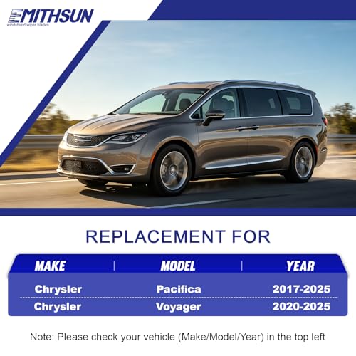 Image of EMITHSUN Replacement for 2017-2025 Chrysler Pacifica Windshield Wipers | 26 inch+20 inch+14 inch,OEM Quality,Front & Rear Wipers,Stable & Quiet Performance,All-Seasons Rubber Wiper Blades,Streak-Free Wiping