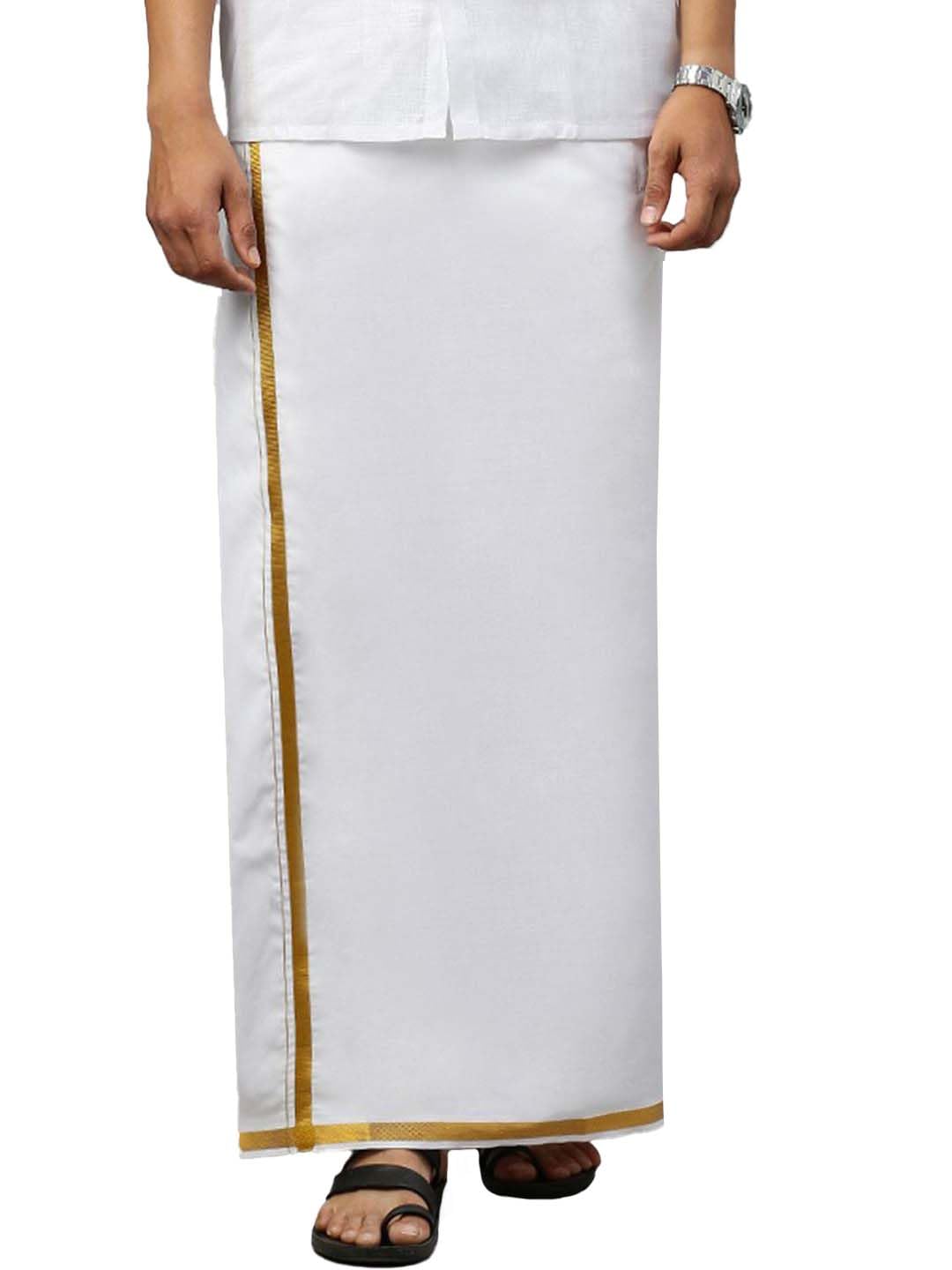 ramraj cotton RAMRAJ trending cotton solid adjustable dhoti for men(M ; White/Gold_9)-picture-36