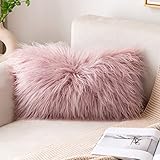 MIULEE Faux Fur Pillow Covers Luxury Fluffy Mongolian Series Style Throw Pillow Case Decorative Fuzzy Cushion Cover for Sofa Bedroom Car, 12x20 Inch Blush Pink