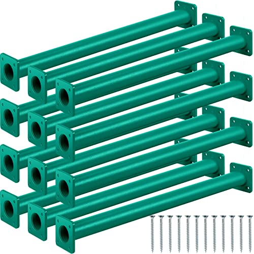 Dunzy 12 Pack Monkey Bars Swing Set Accessories Rods Playset Ladder Rungs Hardware Kit Steel Monkey Bar with Screws for Backyard Playground Equipment Mounting Plates(16.5 Inch,Green)