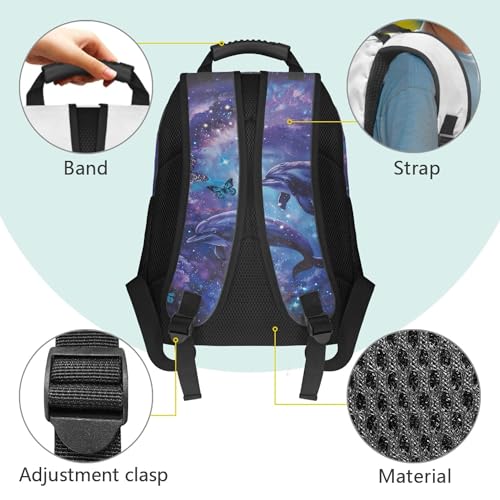 Cute Backpack Dolphin Galaxy Print Casual Fashion Backpack for Students - Large Capacity Travel Daypack,Lightweight Shoulder Bag with Multiple Pockets4