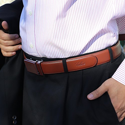 Image of Falari Men Unisex Genuine Leather Ratchet Dress and Casual Belt, Automatic Sliding Buckle, Trim to Fit