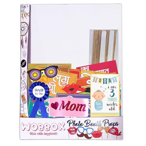 Image of Wobbox Marathi Baby Shower Decoration Items| Baby Shower Ceremony Photo Booth Props For Photoshoot, Daddy To Be Badge & Mom To Be Sash With Milestone Card, Godh Bharai Ceremony Decoration Kit-(FP1027)