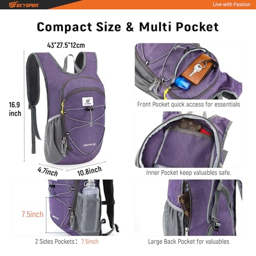 SKYSPER 15L Hiking Backpack Lightweight Foldable Daypack with Chest Strap Small Travel Rucksack for Women Men Packable Folding Bagpack for Travelling - Image 2