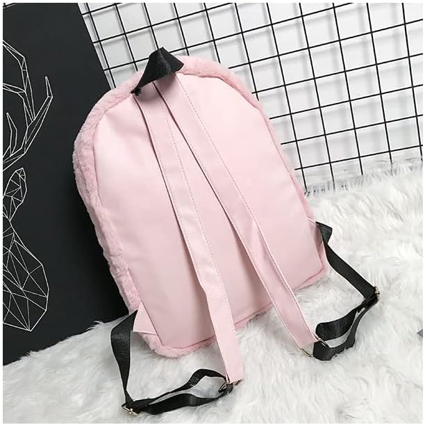 Cute Fuzzy Backpack for Girls, Aesthetic School Supplies Fuzzy Plush Backpack, Kawaii Furry Plush Daypack for Teens (Pink) - Image 4