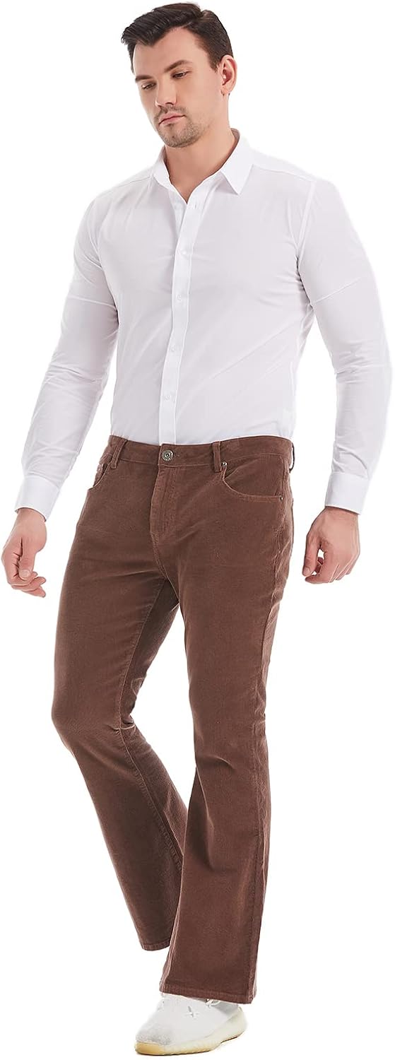 Wbestwind Men's Relaxed Vintage 60s 70s Corduroy Slim Bell Bottom Stretch Fit Classic Comfort Flared Flares Retro Leg Pants - Image 4