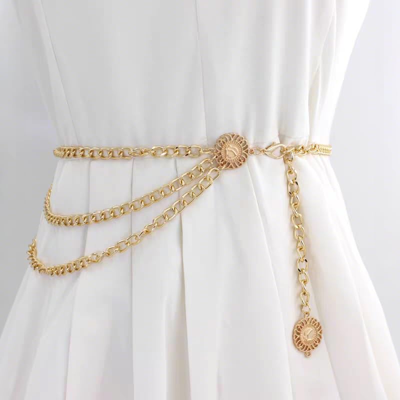 Multilayer Metal Waist Chain Belt Dress for Women, Gold Link Dangling Chain Belt Fashion Clothing Accessories for Dressing