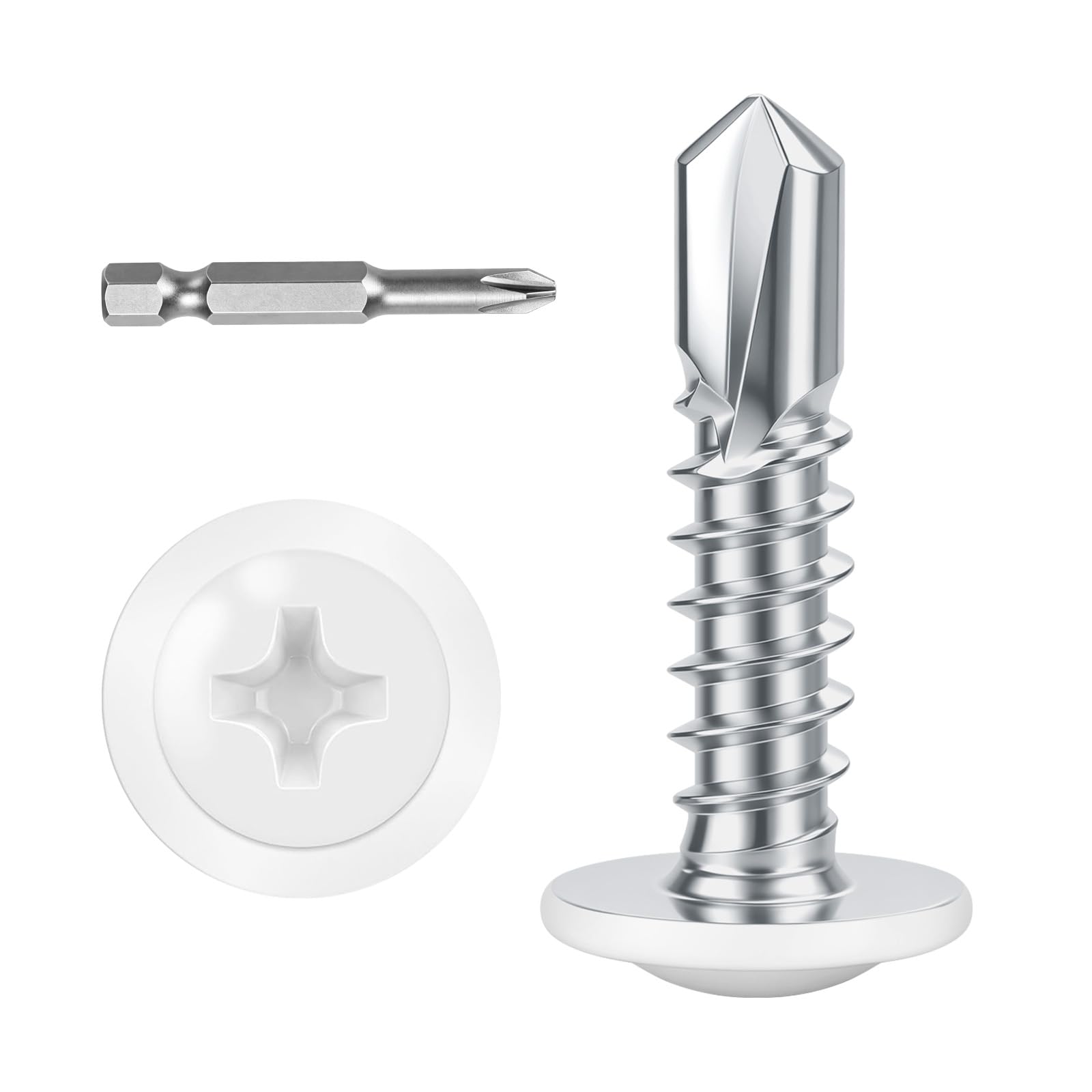 White Self-Tapping Screws - 100 Pack #8 -14