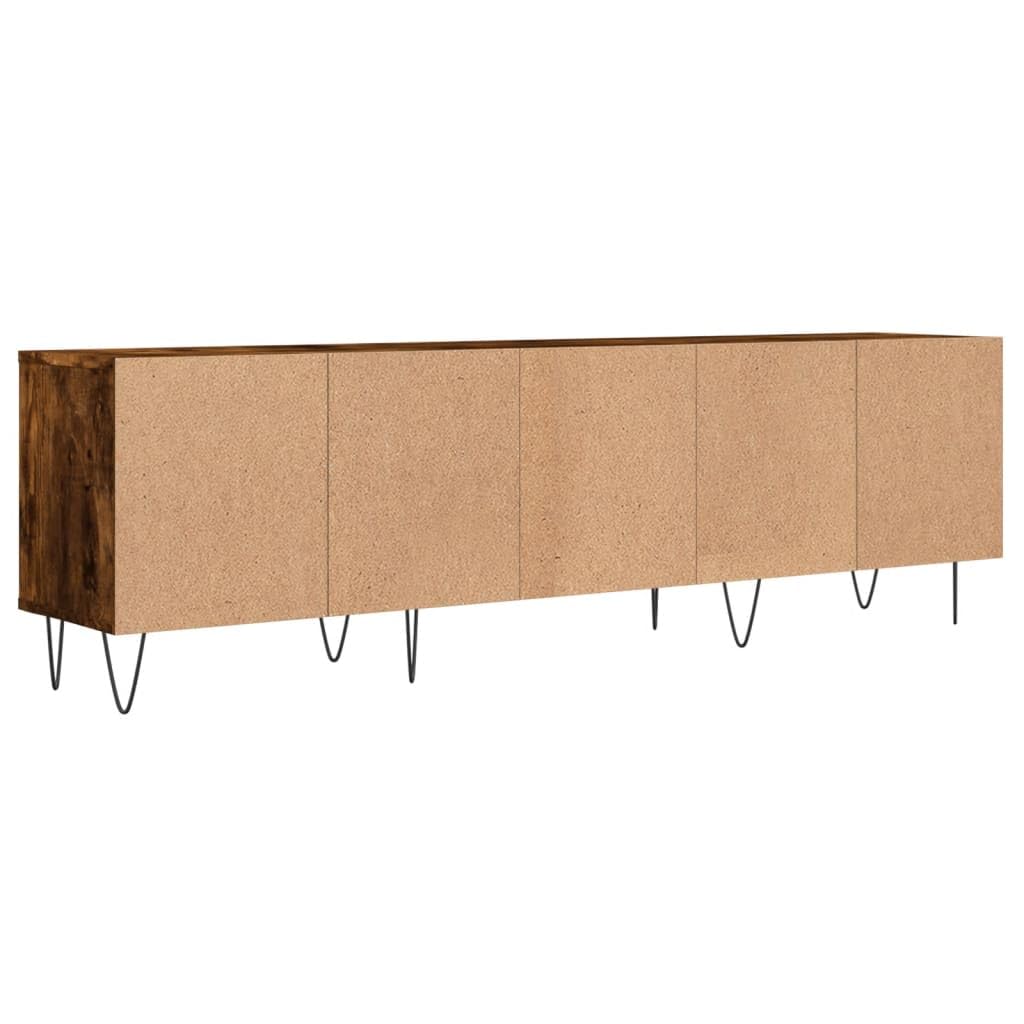 TV-Ständer für Fernseher bis zu 60 Zoll, TV-Schrank, Entertainment-Center mit 3 Schubladen, Regalen und Metallbeinen, lange Boho-Media-TV-Konsole für Wohnzimmer (D-Beine, Raucheiche)