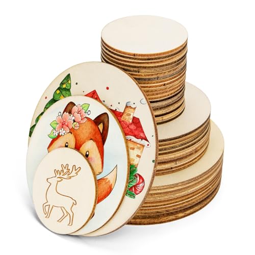 Meetory Unfinished Blank Wood Round - 42 Piece 3 Different