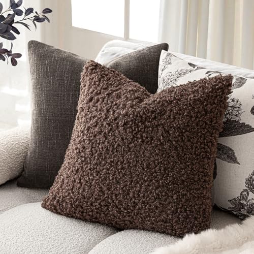 Image of Foindtower 2 Pieces 26x26 Inch Red Brown, Faux Fur Throw Pillow Cover Accent Sherpa Furry Pillow Covers Fuzzy Soft Pillowcases Cozy Sheepskin Decorative Fleece Cushion Case for Bed Couch Living Room