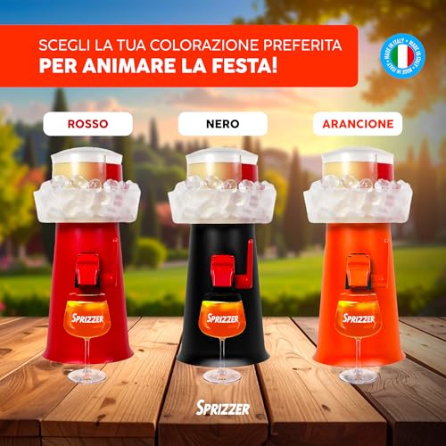 Sprizzer Machine per lo Spritz, Dispenser con Miscelatore per Aperitivo e Aperol Spritz, Contenitore per Ghiaccio, 3L, Erogatore Manuale senza Elettricità/Batterie, Arancione, Made in Italy - immagine 6