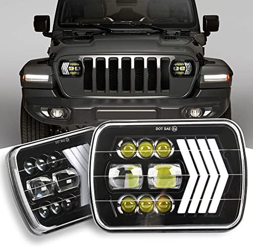 Chemini 7 LED Headlight Bulb Wrangler with Amber Turn Signal Light DRL Daytime Running Light for High/Low Beam Compatible with Jeep Wranglers Shepherd JK TJ CJ-2Pcs