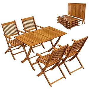 Casaria® Gartenmöbel Set Holz Sydney 5-TLG. Armlehne Klappbar Wetterfest Akazie FSC®-Zertifiziert Garten Terrasse Balkonmöbel 120x70x75cm Sitzgarnitur