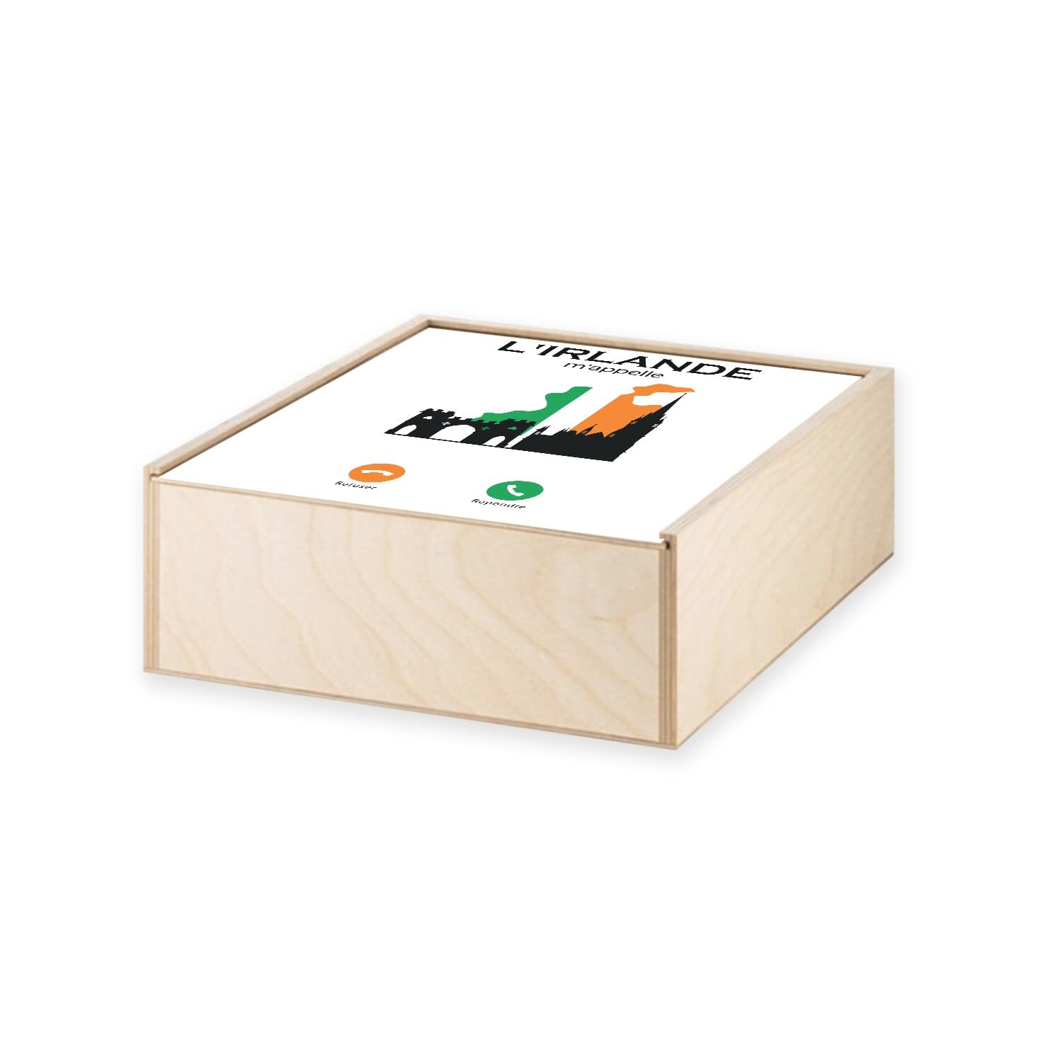 Boîte En Bois Décorative "L'Irlande M'Appelle" - 11x11x3,5 Cm - Coffret Rangement Ou Cadeau