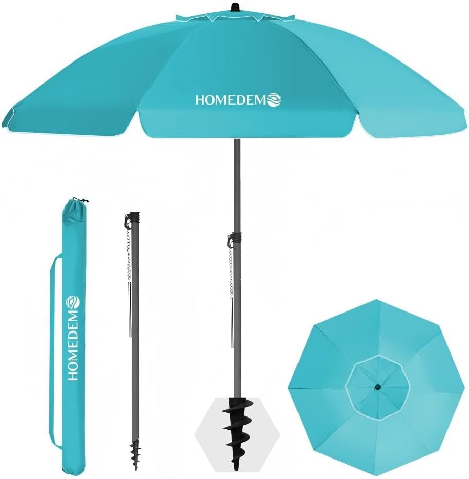 HOMEDEMO Sonnenschirm Strandschirm mit Bodenhülse, Gartenschirm Marktschirm, Terrassenschirm mit Schutzhülle, rund Sonnenschutzschirm UV50+ Schutz