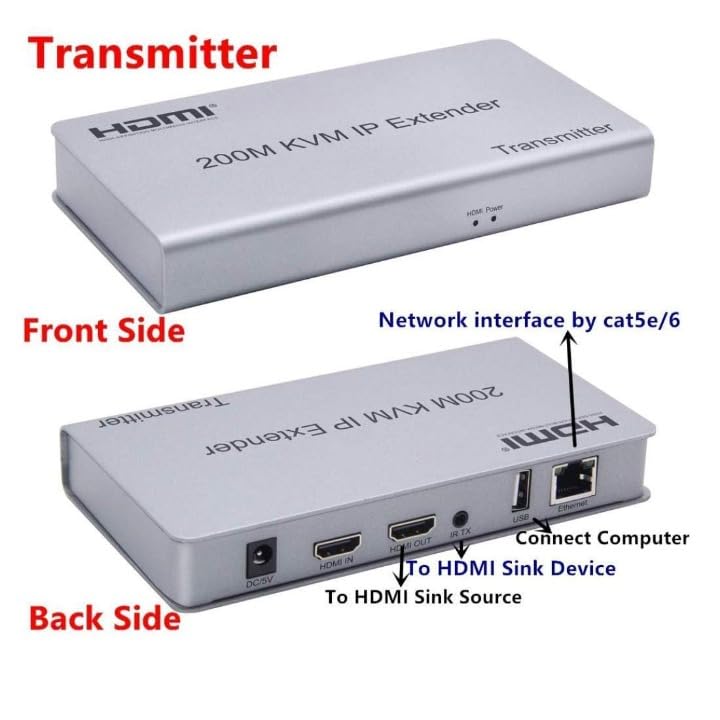 Image of MICROWARE HDMI Extender 200m HDMI to RJ45 Extender KVM Over Ethernet LAN IP Signal IR Control 1080P@60Hz HDTV Resolution for PC, HDTV KVM with Wide IR (200M)
