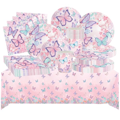 81 Piezas Vajilla para Fiesta Mariposa, Suministros de Decoración Mariposa 81 Piezas Vajilla para Fiesta Mariposa, Suministros de Decoración Mariposa