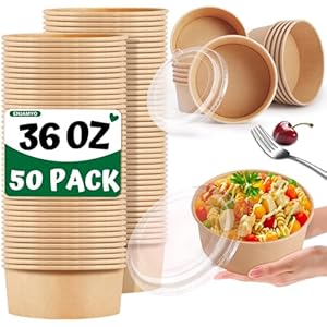 Enjamyo Große Papierschalen mit Deckel, 50 Stück