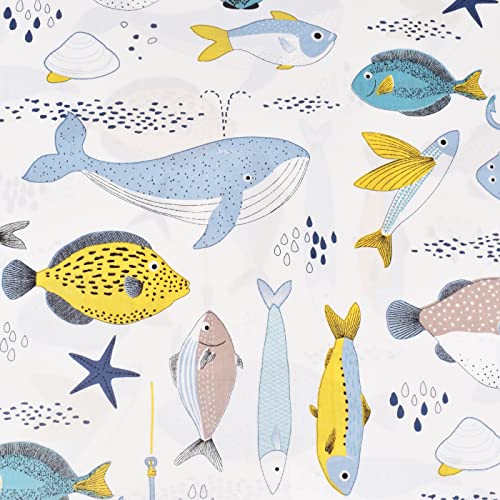 J-Pinno Go Fishing Sea Fishes Flying Fish Whale Cartoon 100% Cotton 3 Pieces Twin Sheet Set For Kids Girls Boys Children Flat Sheet + Fitted Sheet + Pillowcase Bedding Decoration Gift Set #TOP4