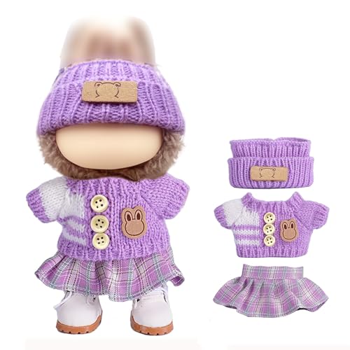 Kleidung Set für 17cm Puppe, 3 Stück Plüsch Puppenkleidung Set, Cute Strickpullover Rock Strickmütze, Kompatibel mit Cut...