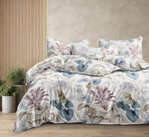 Image of 180 TC Cotton Feel All Around Elastic Fitted Bedsheets King Size, Premium Fitted Bedsheets King Size for Double Bed with 2 Pillow Covers, Size- 78 inch x 72 inch (Flower Paan)