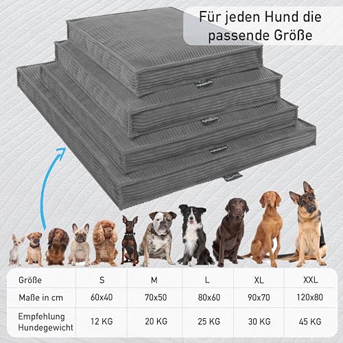 MyBestBuddy Hundekissen Visco grau 80x60 cm L mit POSO-Cord Stoff mit Viscoseschaum und Komfortschaum-Flocken, 40°C waschbar - Hundebett/Haustierbett für mittelgroße Hunde, 80 x 60 cm