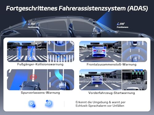 Pelsee 4K Dashcam Auto Vorne Hinten mit STARVIS 2 Sensor, 3.39'' IPS Display dashcam Auto mit 24H Parküberwachung, 5.8GHz WiFi, HDR WDR, ADAS, GPS, Vollfarben-Nachtsicht mit WiFi, 64GB SD Karte 6