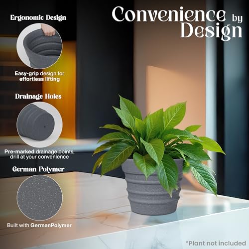 Image of YUCCABE ITALIA Fox B BR 14 Inch Grey Planter Pot Large Decorative Flower Pot for Home, Balcony & Garden
