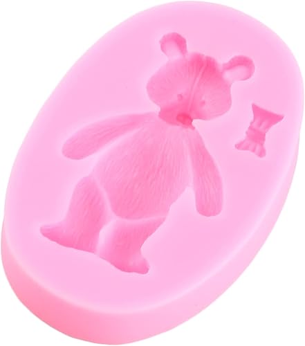 Miniatura 8 de MIYAHOUSE Molde de fondo de silicona de oso 3D con perlas de fondant 3D, moldes de chocolate semesférico para decoración de pasteles de oso de