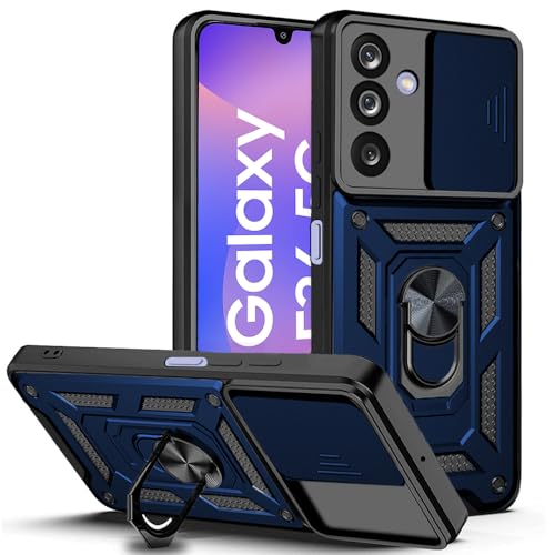 Image of AESTMO Tough Armor Samsung Galaxy M36 5G / F36 5G Bumper Back Case Cover | Ring Holder & Sliding Camera Shield Cover | 360 Degree Protection Back Case Cover for Samsung Galaxy M36 5G / F36 5G (Blue)