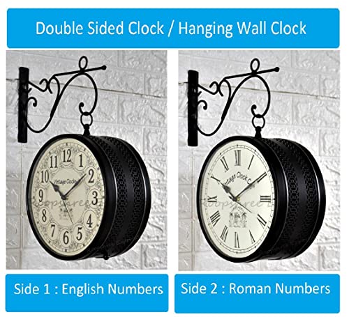 Vintage Clock Iron Handcrafted Double Side Wall Clock 1 Year Warranty / 65700-8-Hr, Analog, Multicolor