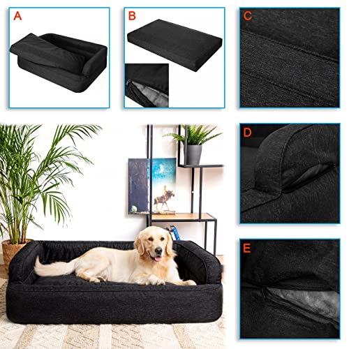 PillowPrim Hundebett, Möbel für Tiere, Katzenbett, Abnehmbar Bezug, Hundekorb, Hundekissen, Hundeliege, Schlafplätze, Hundesofa, Schwarz, XXL: 117x79 cm