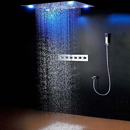 Cascada Luxury 23'x31' Rectangle Ceiling Mounted 4 Function LED Rain Shower System (Rainfall+Rain Curtain+SPA Misting+Massage) - Oil-Rubbed Bronze Finish