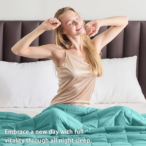 Image of yescool Weighted Blanket for Adults (17 lbs, 48 inch x 72 inch, Teal) Cooling Heavy Blanket for Sleeping Perfect for 160-180 lbs, Twin Size Breathable Blanket with Premium Glass Bead, Machine Washable