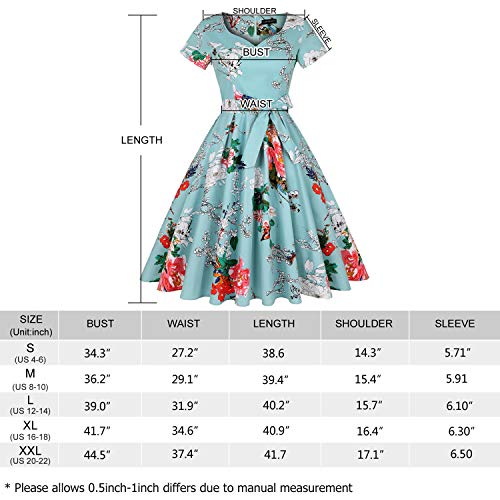 Mintlimit Women's Rockabilly 50S Vintage Floral Pinted Short Sleeve Cocktail Swing Dress (Floral Khaki - Size S) #TOP3