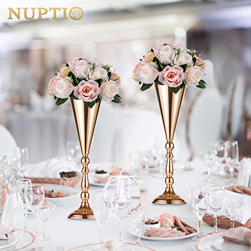 Image of NUPTIO Flower Balls for Wedding Centrepieces - 10 Pcs 9.5in Diameter Artificial Flower Ball Arrangement Bouquet Peachy Pink & Creamy White Fake Rose Flowers Party Centerpieces for Weddings Tables