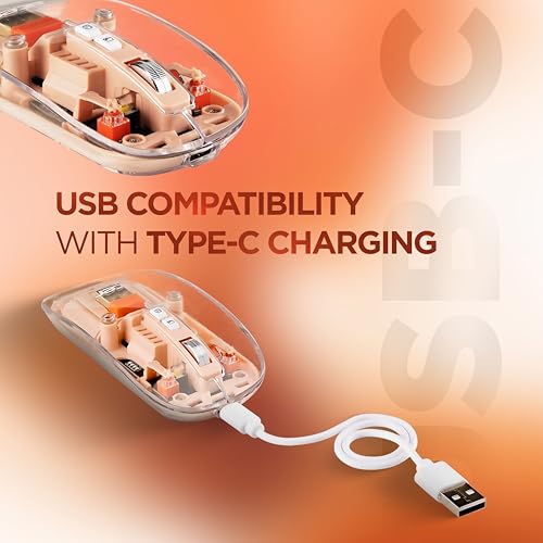 Image of acer Clearview Transparent Wireless Mouse with Triple-Mode Connectivity, Silent Click Tech, Metal Scroll Wheel,1600 DPI Optical Sensor, USB-C Charging, Compatible Windows, MacOS, iOS, Android-Peach