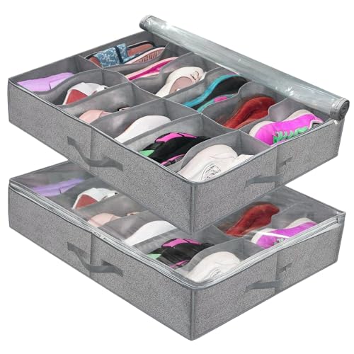 Catálogo para Comprar On-line Organizador de Zapatos Home Depot los mejores 5. 49 RONSXY 2Pcs Organizadores de Zapatos Debajo de la Cama, Cajas Plegables de Almacenamiento de 24 Pares de Zapatos con Cubierta Transparente, Cajonera de Zapatos con 2 Asas...