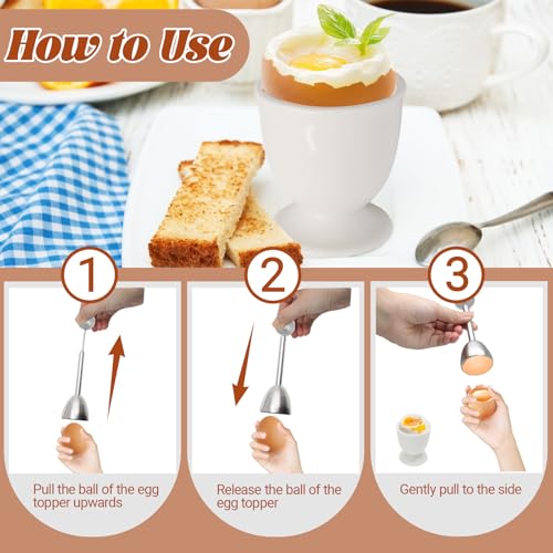 Image of 5 Pcs Ceramic Egg Cup & Egg Topper Cutter Set for Soft Boiled Eggs | Include 2 White Porcelain Egg Cups, 1 Stainless Steel Egg Cutter, 2 SS Spoons in Kitchen for Breakfast Cooking /Gift Childhood