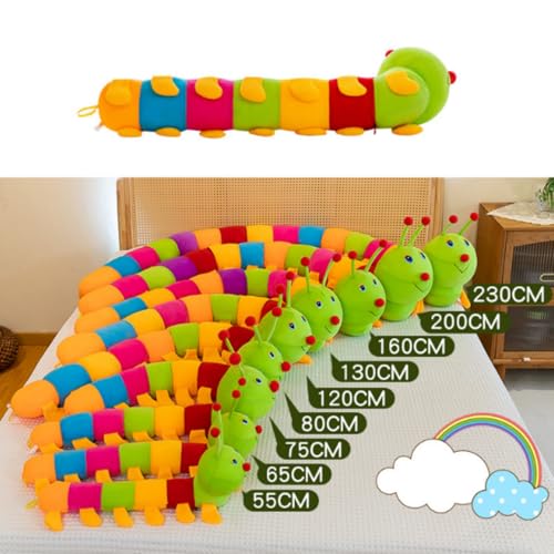 Bunte Raupe Kuscheltier, 50-230 cm Plüschtier Raupe, Raupenkissen, Raupe Stofftier, Regenbogen Raupe Weiches langes Wurfkissen Plüsch Raupenplüschkissen, Kinder Plüschpuppen (50 cm,Regenbogen)