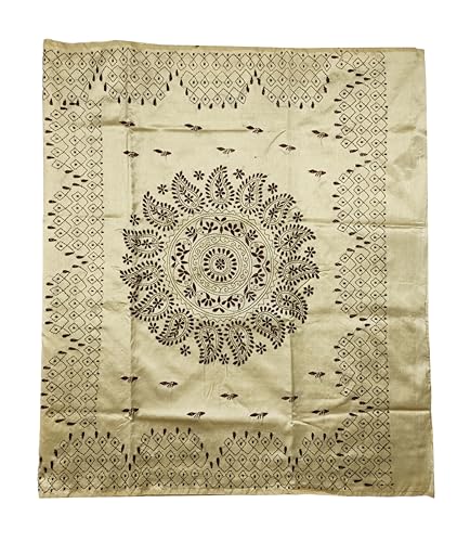 Image of SHRISTI CLOTHINGS Women's Hand Embroidered Cotton Silk Kantha Stitch Saree with Blouse Piece (J420824 BEIGED64)